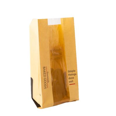 China Handmade Custom Bakery paper Packaging bag Bread Loaf bagel Toast Brown Bakery Bread Paper Bags Kraft paper window bag for sale