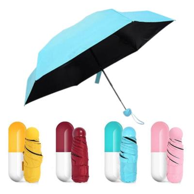 China 6 Panel Sun Casual 5 Fold Mini Black Vinyl Coated Case Umbrella Anti-UV Capsule Umbrella for sale