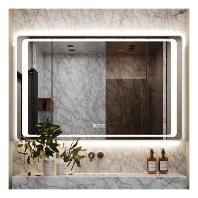 China Wall Mounted Luminous LED Home Decorative Square Lit Smart Bathroom Mirror for sale