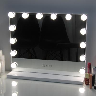 China Modern Minimalist Luxury Hollywood Style Square Dressing Table Make Up Led Light Mirror With 14 Bulbs for sale