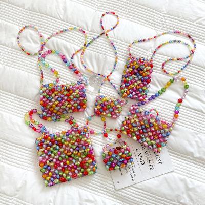 China Bohemian Diy Woven Bag made from Rainbow Pearl Crystal Beads Shoulder Bag Mini Bag for Girl for sale