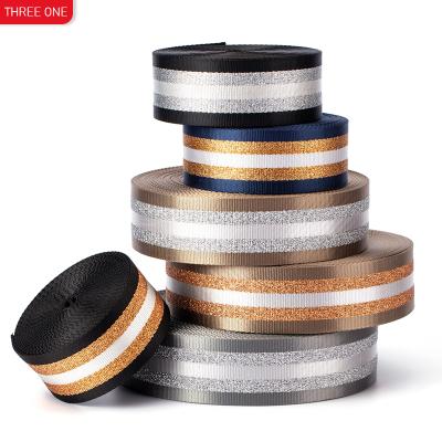 China Factory direct sales 50mm high tenacity imitation nylon gold and silver yarn ribbon clothing accessories belt belt stripe imitation nylon belt for sale