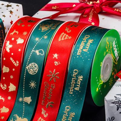 China Recyled Factory OEM Customized Holiday Package Ribbon 2.5cm Christmas Ribbon With Logo for sale