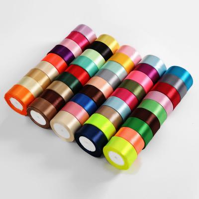 China Wholesale Custom Recyled 200Colors Ribbon Shop 4Cm Colorful Single Face Rainbow Satin Ribbon for sale