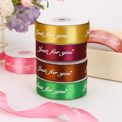 China Wholesale Custom Recyled 2.5cm Gift Wrapping Satin Ribbon Screen Printing With Letter Printing Polyester Ribbon for sale