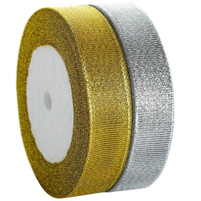 China Wholesale Colorful 1 Inch Gold Ribbon Glitter Ribbon Gift Wrap Metallic Ribbon From Recyled Sotock for sale