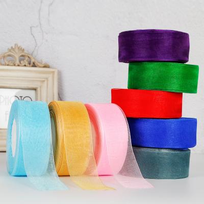 China Wholesale Custom Recyled Solid Color Double Packing 4Cm Face Clarity Floral Organza Ribbon for sale