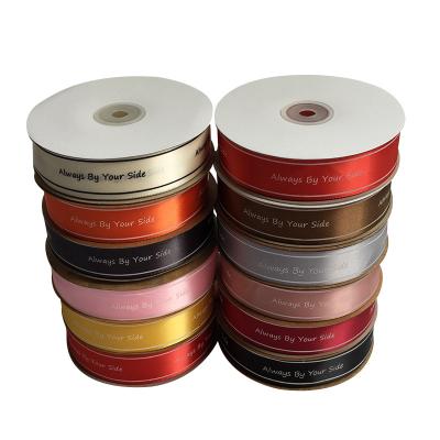 China Recyled factory satin ribbon stock sale 25mm single face 100% polyester printed gift ribbon for sale