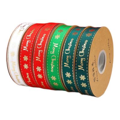 China Recyled Snowflake Bronzing Ribbon Cake Baking Ribbon Green Gold Edge Christmas Decorative Ribbon Strip for sale