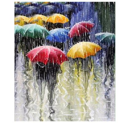 China Modern people on the street colorful umbrellas bstract people art painting for sale