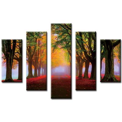 China Modern 5 Panel Canvas Beautiful Forest Landscapes Wall Painting Canvas Diamond Painting 5d for sale