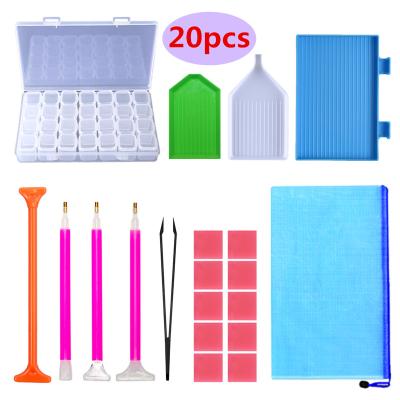 China Stocked 20 Pieces Diamond Painting Tools 5D DIY Accessories Diamond Painting Cross Stitch Tool Kit With Diamond Embroidery Box for sale