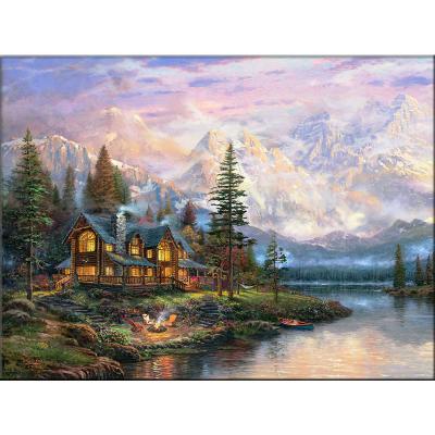 China Full Diamond Painting Modern Lakeside Cottage With Frame Wall DIY Painting Canvas for sale