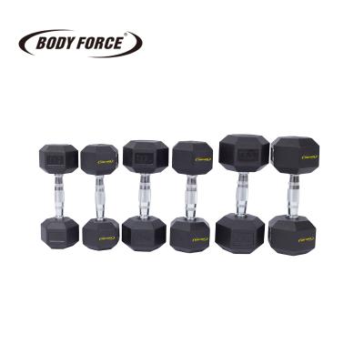 China Gym Exercises Weight Lifting Black Color Cast Iron Fixed Hex Dumbbell Rubber Coated BODY STRENGTH BFW0413 for sale