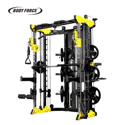 China Powder-coated steel multi function Smith BODY FORCE squat rack for sale