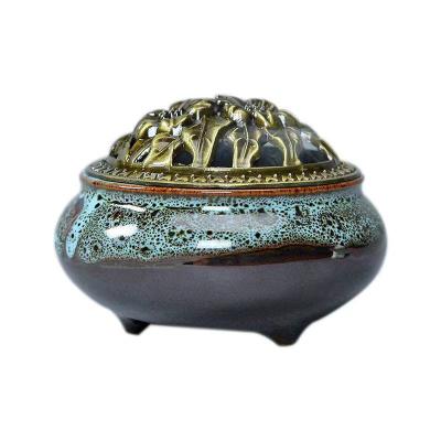 China Four-hour incense sandalwood incense burner gold incense furnace alloy Chinese ceramic copper cover antique for sale