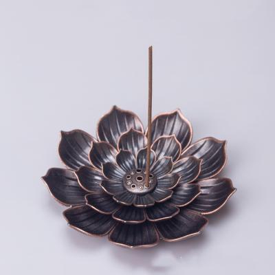 China Chinese Hot Selling Incense Stick Holder Exquisite Lotus Metal Portable Home Incense Cones Backflow Censer New for sale