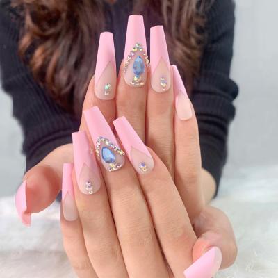 China Hot Selling French Coffin Long Shape Fake Nails Designs Press Nails Tip for sale