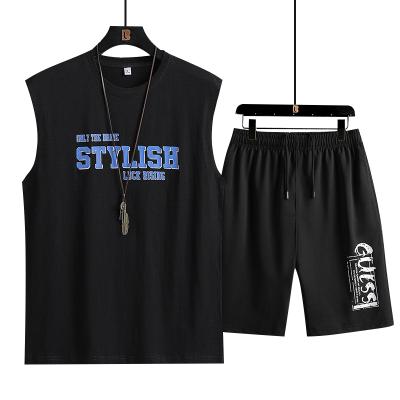 China Basketball Wear Print Waterproof Tops Mens Summer Street Fashion Casual Hip Hop Shorts Cotton Sleeveless T-Shirt 2-Piece Sets OEM Custom for sale