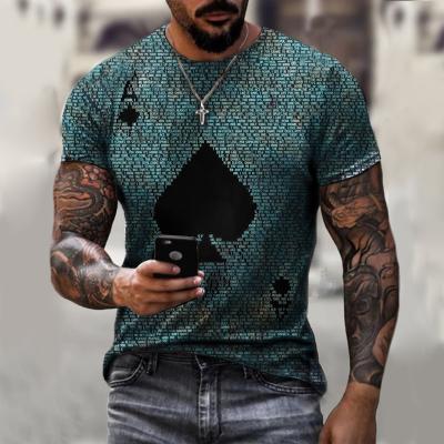 China Breathable Men's Summer 3D Poker Pattern Printing Slim Casual Short Sleeve T-shirt Sports Fashion O-neck Men's Clothing BSM003 for sale