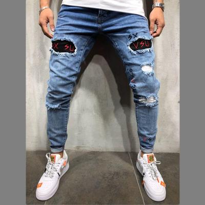 China Autumn Breathable Tapered Casual Men's Fashion Cave Jeans Colorful Pants Casual Male Ripped Skinny Pants Slim Biker Outwears Trousers for sale