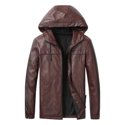 China 2021 waterproof new style autumn and winter fashion PU leather jacket coat men's casual street use solid hooded leather jackets for sale