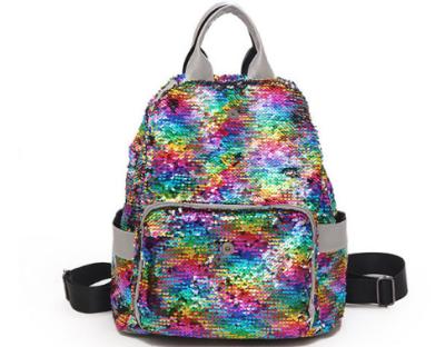 China Personalized Large Capacity Fashion Rainbow Sequin Bag Shiny Women Backpack for sale