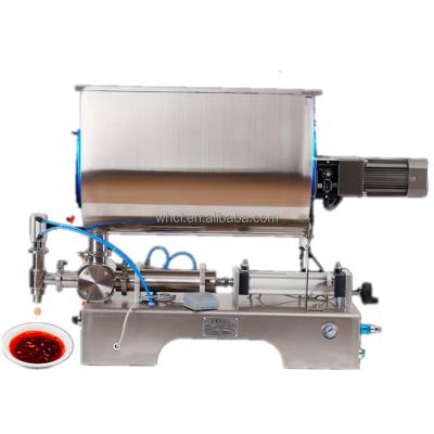 China Food U Hopper With Manual Blender Honey Viscous Chili Paste Sauce Syrup Filling Machine Supplier for sale