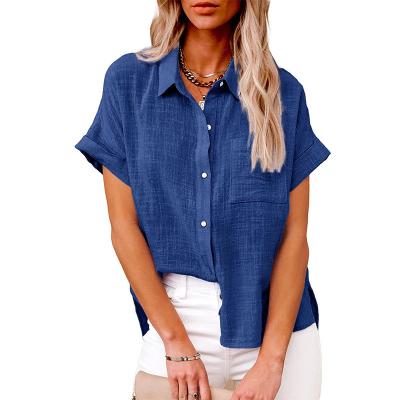 China 2023 summer European border women's new linen and American simple short sleeve washable casual loose shirts for sale