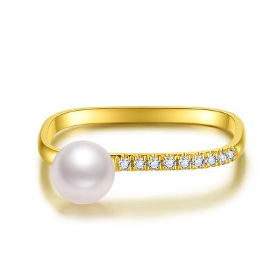 China TRENDY 18k Gold Plated Adjustable Freshwater Pearl Pearl Wedding Rings Elegant Women Jewelry for sale