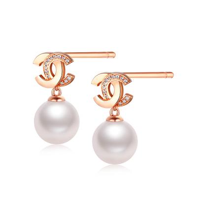 China Poliva CLASSIC 18k Gold Rose Color Earring Stud Round White Freshwater Cultured Pearl Earrings for sale