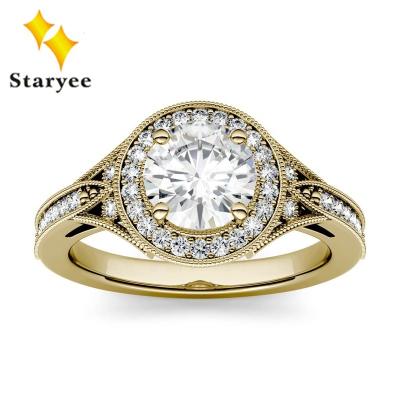 China Vintage 18K Yellow Gold Solid Charles Colvard Moissanite Rings For Women for sale