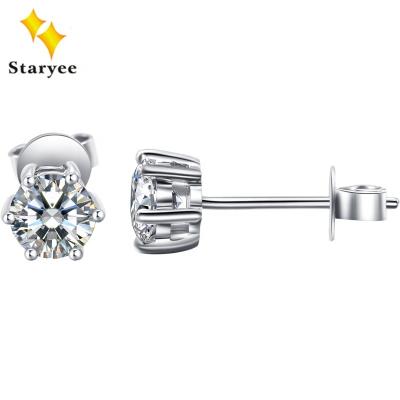 China CLASSIC Moissanite Earrings 6 Claw Solid 18K White Gold Stud Earrings For Women DEF Color VVS 1CT/Pair for sale