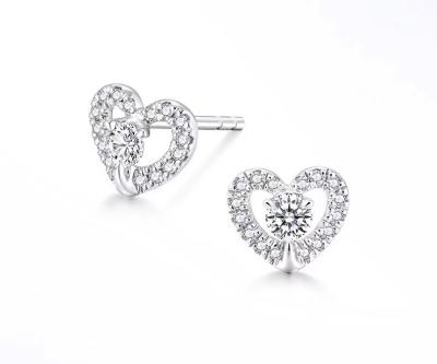 China CLASSIC Hot Selling 18k Gold Moving Stone Stud Earring Romantic Dancing Heart Stone Earrings With Natural Diamond for sale