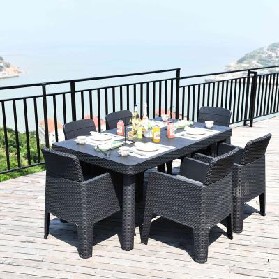 China Modern Plastic Rattan Patio Dining Set-Tangier Hamua Modern Plastic Patio Yard Farmhouse Set 7 Pcs for sale