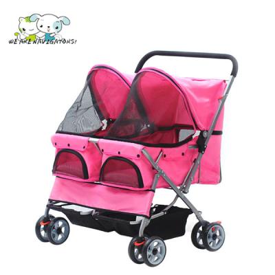 China Viable 4 Wheel Pet Stroller Collapsible Twin Two Seater Stroller Carrier Stroller Cart for sale