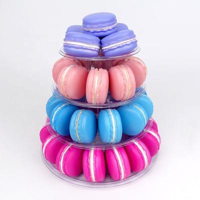 China Hot Sale Materials Clear PVC 4 Tier Macaron Tower Stand Recycled Plastic Cupcake Stand For Wedding Party Display for sale