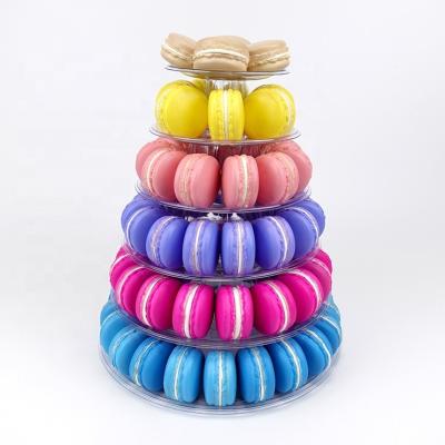 China Recycled High Quality Clear Plastic Macaron Pastry Tower 6 Tiers Food Grade PVC Materials For Wedding Display Stand for sale