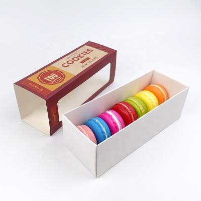 China Custom Recycled Materials Cookie Bakery Paper Packaging 7 Macaroon Cookies Drawer Box With Clear Window for sale