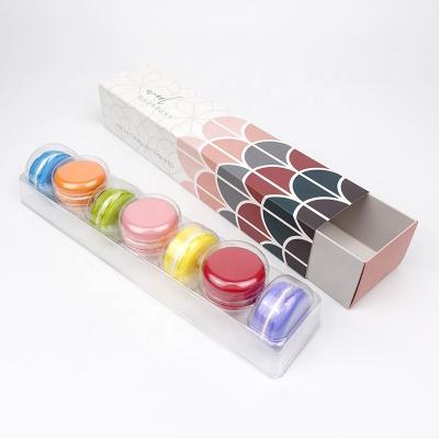 China Recycled Materials Custom 7 Macaroon Cookie Drawer Paper Gift Box With Clear Plastic Blister Tray Packaging for sale