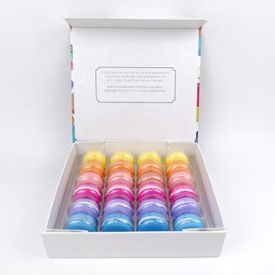 China 24 Macarons Recyclable Luxury Rigid Dessert Cardboard Folding Magnet Gift Box Packaging With Plastic Insert Trays for sale