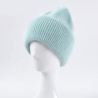 China New Fashion JOINT Women Thick Warm Rabbit Fur Knitted Hat Solid Color Woolen Winter Wild Hats for sale