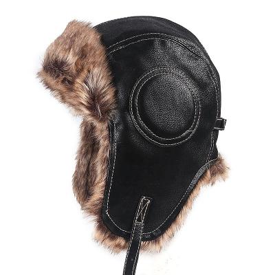 China Ski Pilot Windproof Warm Plush Winter Hearing Protection Cap Leather Hats for sale