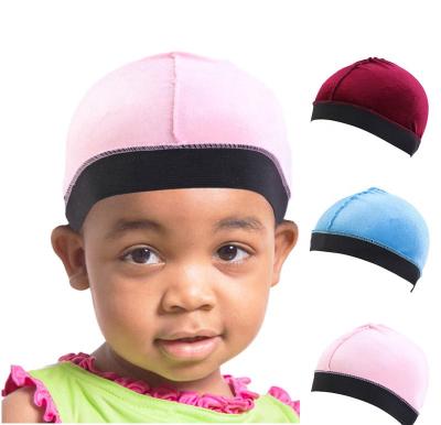 China Four Seasons Kids Velvet Round Elastic No Edge Sleep Cap Plain Color Water Resistant Hair Care Wig Caps for sale