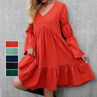 China Autumn Hot Style Boho Loose Ruffle Dress Female Model DR-161 Long Sleeve Mid Skirt Anti-Static Dress for sale