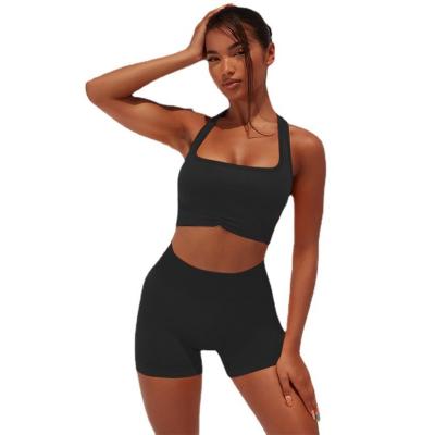 China QUICK DRY explosive shockproof meet sports bra fitness shorts set fashion yoga running sports two-piece pattern S-055 for sale