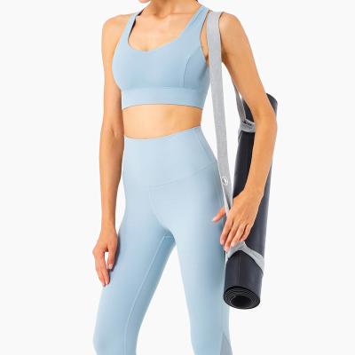 China 2022 spring/summer new QUICK-DRY fitness suit female personality mesh sports bra waist sports tights stitching high model S-050 for sale