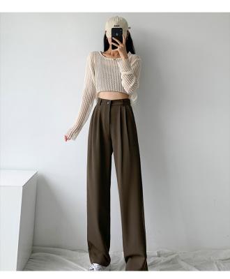 China Anti-Wrinkle Asian Area Suit Slim Black Wide-Leg Pants Women's Spring And Fall Lengthened High Waist Drape Straight Loose Casual Pants for sale