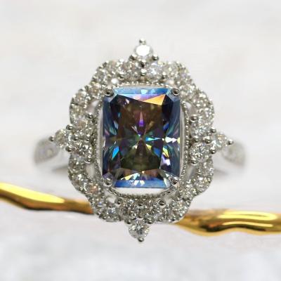 China Fashion TRENDY Jewelry Colored Ring Cut Solid Gold 3ct Ring Cut Moissanite Ring 14k/18k/10k Fancy Luxury Moissanite Ring for sale