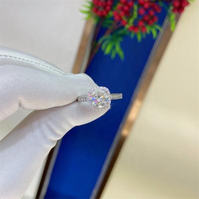 China TRENDY Solid 10k 14k 18k 2CT Gold Halo Round Engagement Ring Excellent Cut D VVS1 Moissanite Ring Jewelry for sale